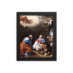 The Adoration of the Shepherds by Carlo Dolci framed print on a plain backdrop in size 8"x10".