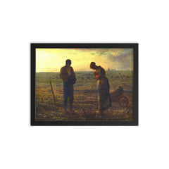 The Angelus by Jean-Francois Millet framed print on a plain backdrop in size 12"x16".