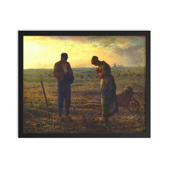 The Angelus by Jean-Francois Millet framed print on a plain backdrop in size 16"x20".