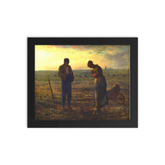 The Angelus by Jean-Francois Millet framed print on a plain backdrop in size 8"x10".