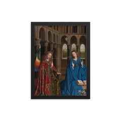 The Annunciation by Jan van Eyck, c. 1436 framed print on a plain backdrop in size 12"x16".