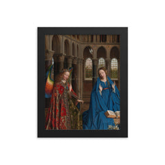 The Annunciation by Jan van Eyck, c. 1436 framed print on a plain backdrop in size 8"x10".