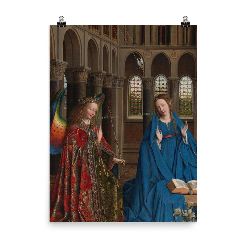 The Annunciation by Jan van Eyck, c. 1436 poster on a plain backdrop in size 8