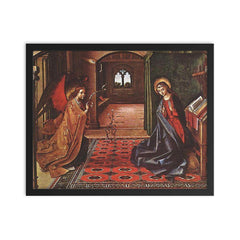 The Annunciation by Pedro Berruguete framed print on a plain backdrop in size 16"x20".