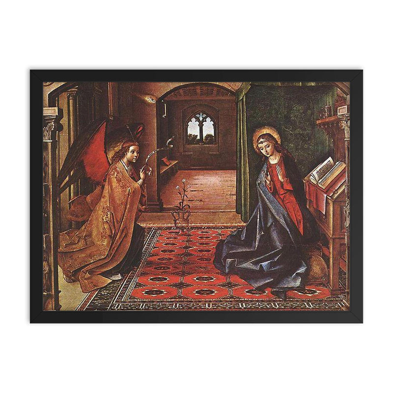 The Annunciation by Pedro Berruguete framed print on a plain backdrop in size 18