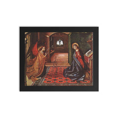 The Annunciation by Pedro Berruguete framed print on a plain backdrop in size 8"x10".