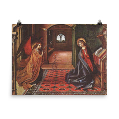 The Annunciation by Pedro Berruguete poster on a plain backdrop in size 8"x10".