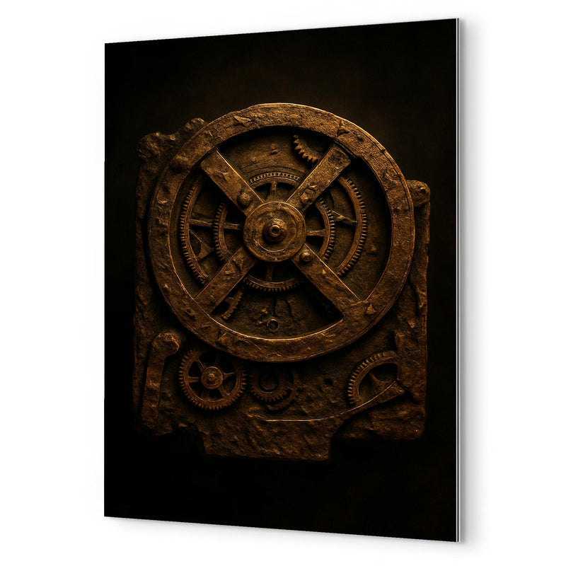 The Antikythera mechanism reconstructed in dramatic bronze metal print mockup