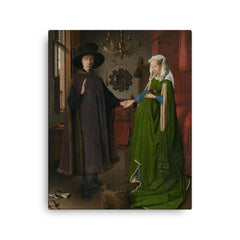 The Arnolfini Portrait by Jan van Eyck canvas print on a plain backdrop in size 16"x20".