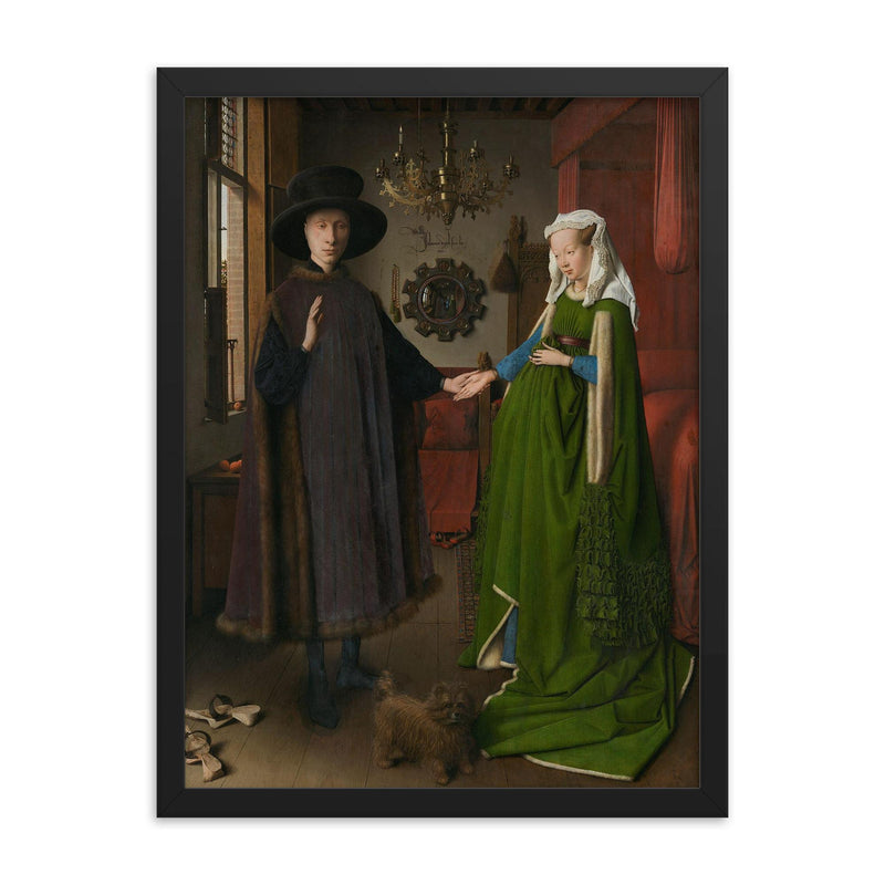 The Arnolfini Portrait by Jan van Eyck framed print on a plain backdrop in size 18