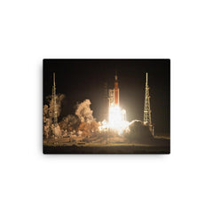The Artemis 1 launch canvas print on a plain backdrop in size 12"x16".