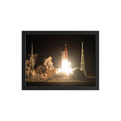 The Artemis 1 launch framed print on a plain backdrop in size 12"x16".
