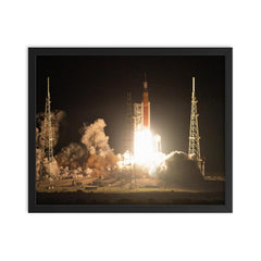 The Artemis 1 launch framed print on a plain backdrop in size 16"x20".