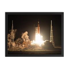 The Artemis 1 launch framed print on a plain backdrop in size 18"x24".
