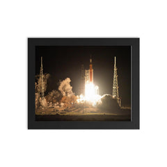 The Artemis 1 launch framed print on a plain backdrop in size 8"x10".