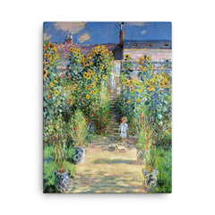 The Artist's Garden at Vétheuil by Claude Monet canvas print on a plain backdrop in size 18"x24".
