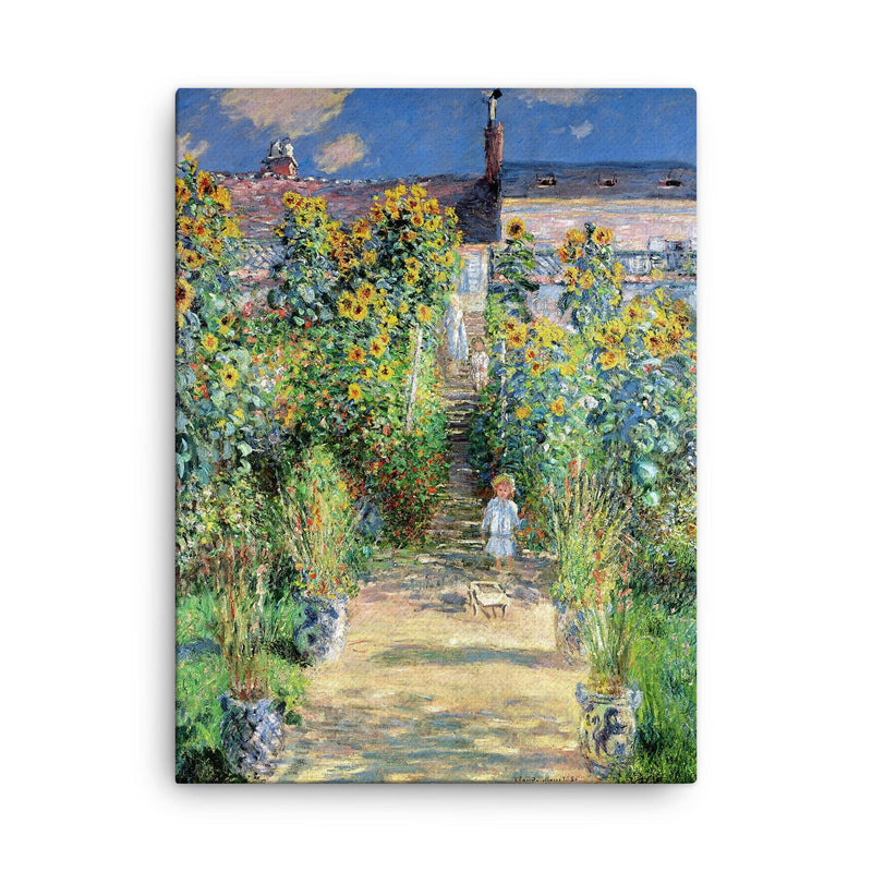 The Artist's Garden at Vétheuil by Claude Monet canvas print on a plain backdrop in size 18