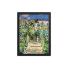 The Artist's Garden at Vétheuil by Claude Monet framed print on a plain backdrop in size 12"x16".