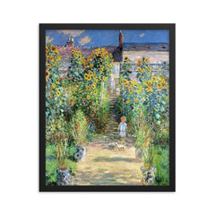 The Artist's Garden at Vétheuil by Claude Monet framed print on a plain backdrop in size 16"x20".