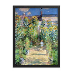 The Artist's Garden at Vétheuil by Claude Monet framed print on a plain backdrop in size 18"x24".