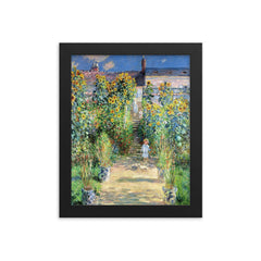 The Artist's Garden at Vétheuil by Claude Monet framed print on a plain backdrop in size 8"x10".