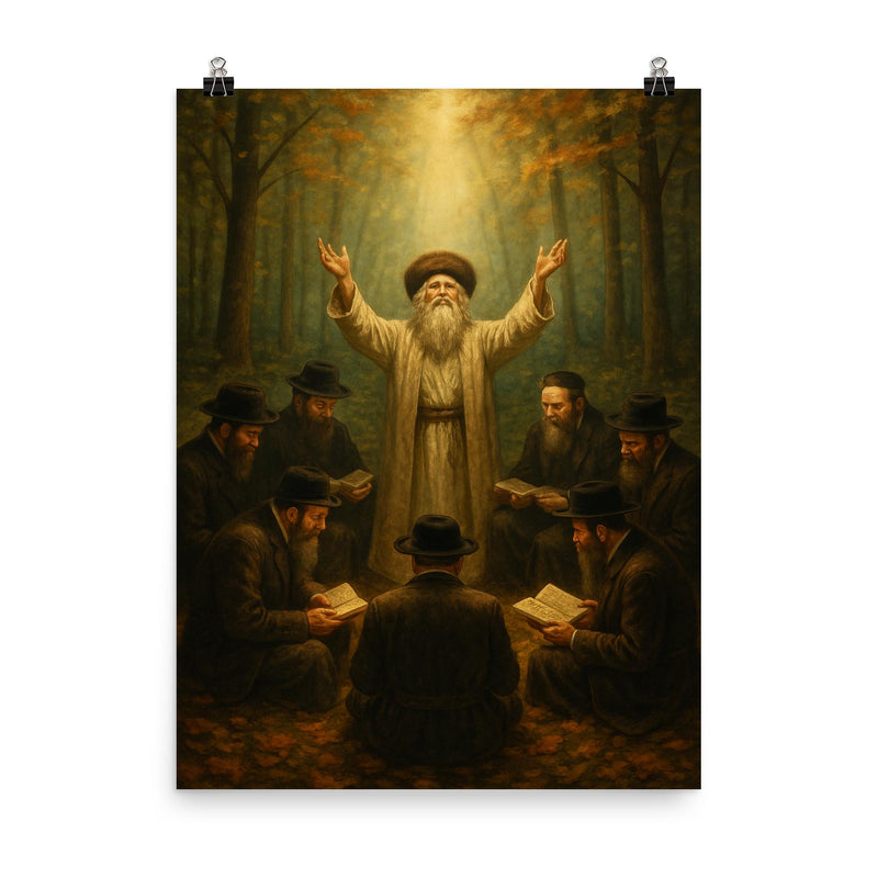 The Baal Shem Tov forest prayer circle poster on a plain backdrop in size 8