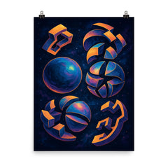 The Banach Tarski paradox illustrated with impossible spheres poster on a plain backdrop in size 8"x10".