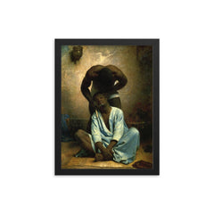 The Barber of Suez by Leon Bonnat, 1876 framed print on a plain backdrop in size 12"x16".