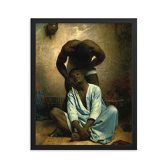 The Barber of Suez by Leon Bonnat, 1876 framed print on a plain backdrop in size 16"x20".