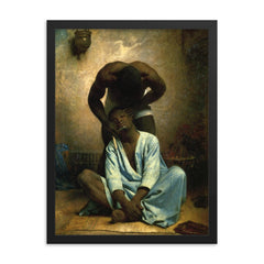 The Barber of Suez by Leon Bonnat, 1876 framed print on a plain backdrop in size 18"x24".