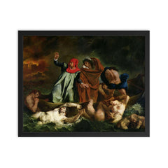The Barque of Dante by Eugène Delacroix framed print on a plain backdrop in size 16"x20".
