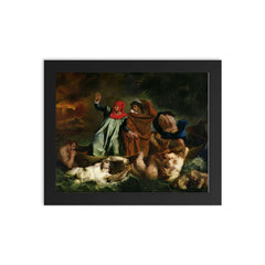 The Barque of Dante by Eugène Delacroix framed print on a plain backdrop in size 8"x10".
