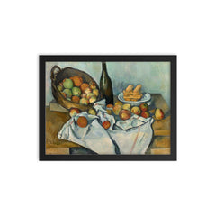 The Basket of Apples by Paul Cezanne framed print on a plain backdrop in size 12"x16".