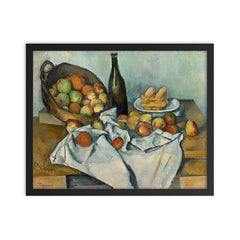 The Basket of Apples by Paul Cezanne framed print on a plain backdrop in size 16"x20".