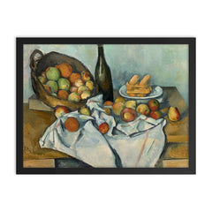 The Basket of Apples by Paul Cezanne framed print on a plain backdrop in size 18"x24".