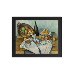 The Basket of Apples by Paul Cezanne framed print on a plain backdrop in size 8"x10".