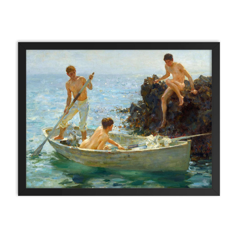 The Bathing Cove by Henry Tuke framed print on a plain backdrop in size 18