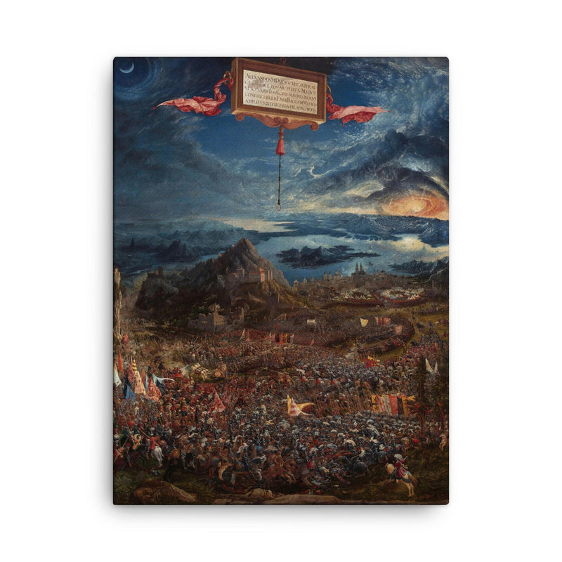 The Battle of Alexander at Issus by Albrecht Altdorfer, 1529 canvas print on a plain backdrop in size 18