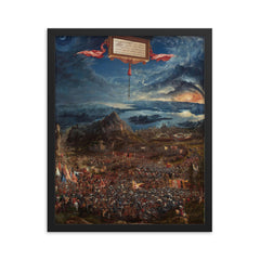 The Battle of Alexander at Issus by Albrecht Altdorfer, 1529 framed print on a plain backdrop in size 16"x20".