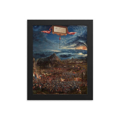 The Battle of Alexander at Issus by Albrecht Altdorfer, 1529 framed print on a plain backdrop in size 8"x10".