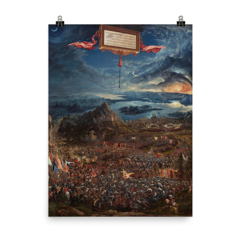 The Battle of Alexander at Issus by Albrecht Altdorfer, 1529 poster on a plain backdrop in size 8