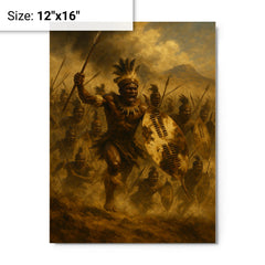The Battle of Isandlwana Zulu warriors in thunderous charge metal print mockup 12x16