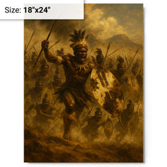 The Battle of Isandlwana Zulu warriors in thunderous charge metal print mockup 18x24