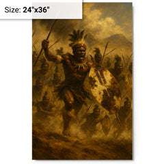 The Battle of Isandlwana Zulu warriors in thunderous charge metal print mockup 24x36