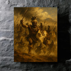 The Battle of Isandlwana Zulu warriors in thunderous charge metal print mockup