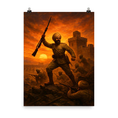 The Battle of Saragarhi final stand at sunset poster on a plain backdrop in size 8"x10".