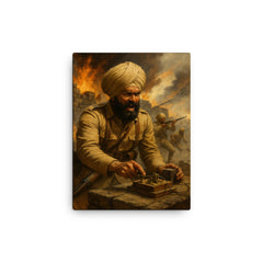 The Battle of Saragarhi last signal sent canvas print on a plain backdrop in size 12"x16".
