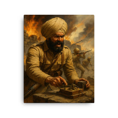 The Battle of Saragarhi last signal sent canvas print on a plain backdrop in size 16"x20".