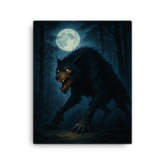 The Beast of Gevaudan in moonlit forest canvas print on a plain backdrop in size 16"x20".