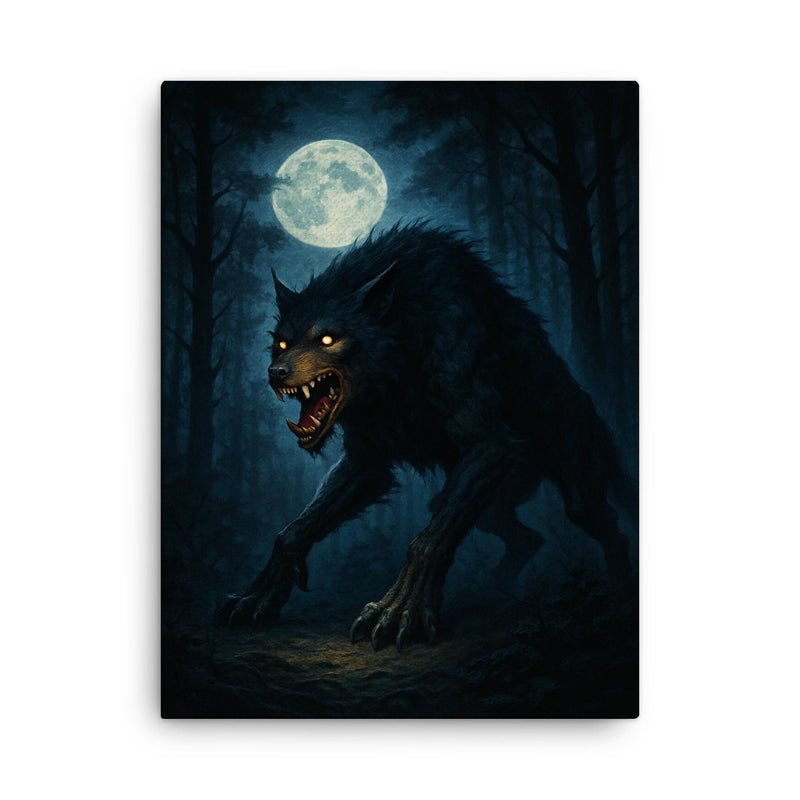 The Beast of Gevaudan in moonlit forest canvas print on a plain backdrop in size 18